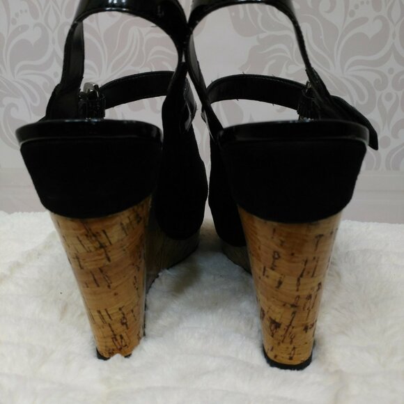 Y2K Franco Sarto Roxanne Peep Toe Wedge Heels US 10 Black Suede - Picture 8 of 12